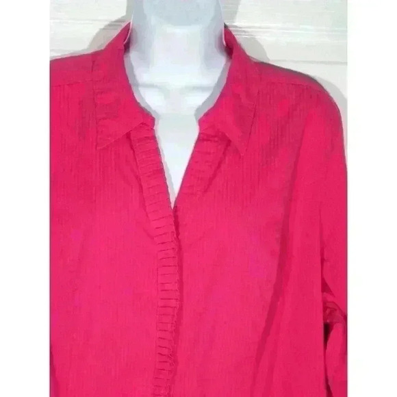 Lane Bryant button up top shirt sz 22 ruffle button placket pink on pink stripe - Picture 2 of 9